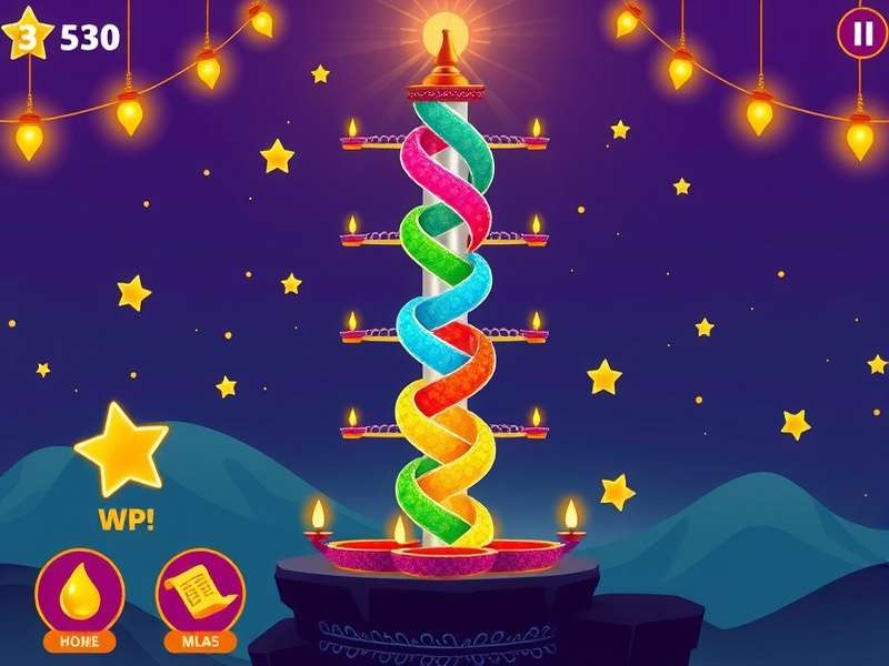 Diwali Helix Blast gameplay screenshot showing colorful helix tower